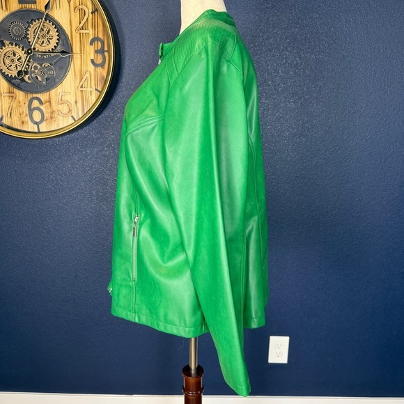 Alfani Green Stitch Detail Stand Collar Faux Leather Jacket Plus Size 3X - Picture 2 of 7